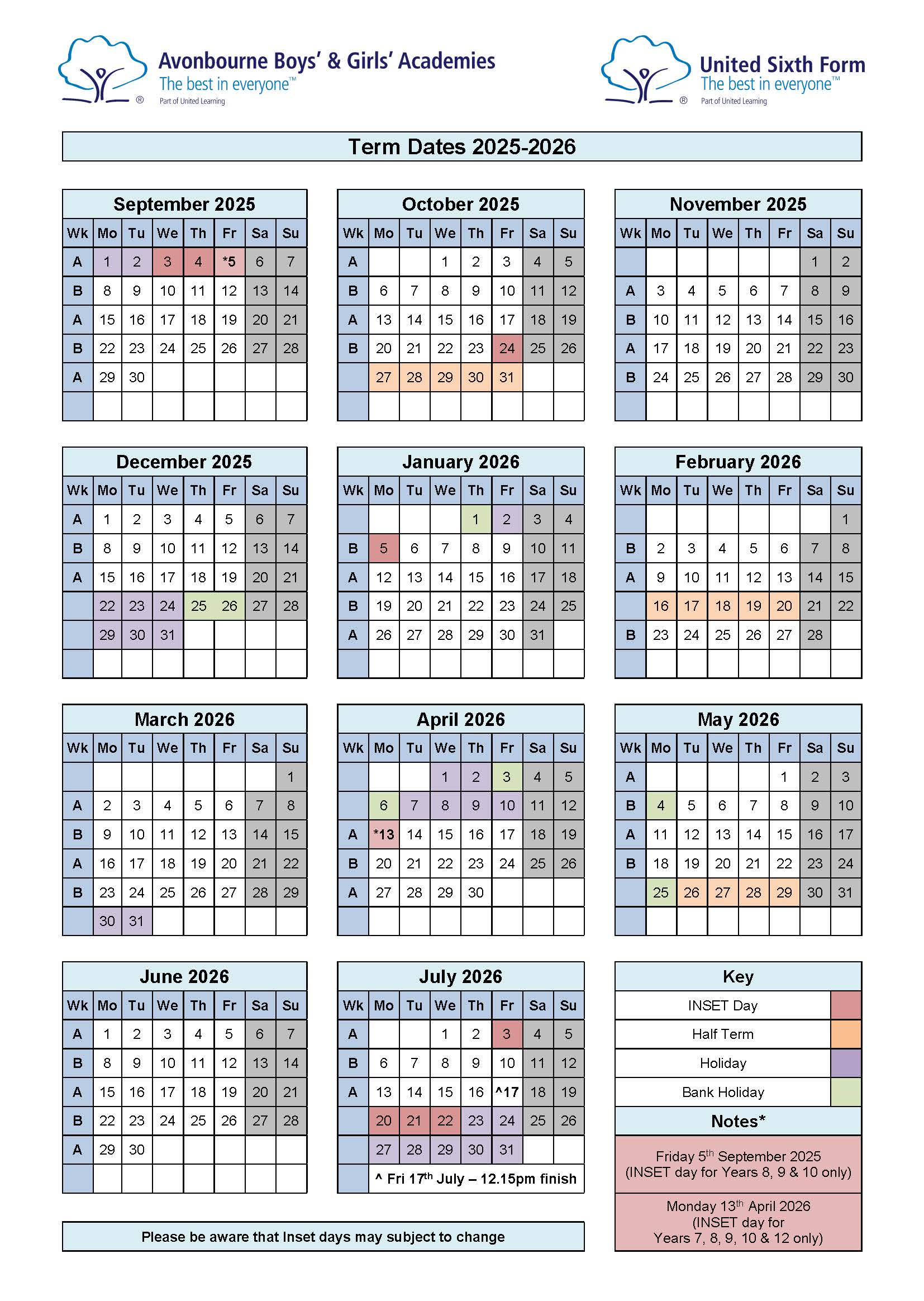 2025 - 2026 Term Dates